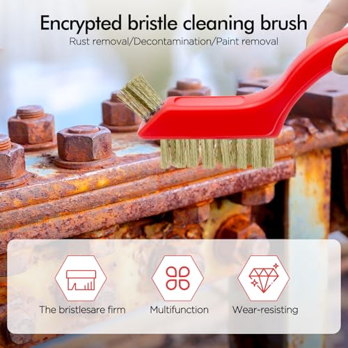 Image of 3 Pcs, Wire Brush Set, 7 Inch, Red | Stainless Steel /Brass /Nylon, Cleaning Rust, Welding Slag Removal, Paint and Dirt Removal, Sturdy And Durable