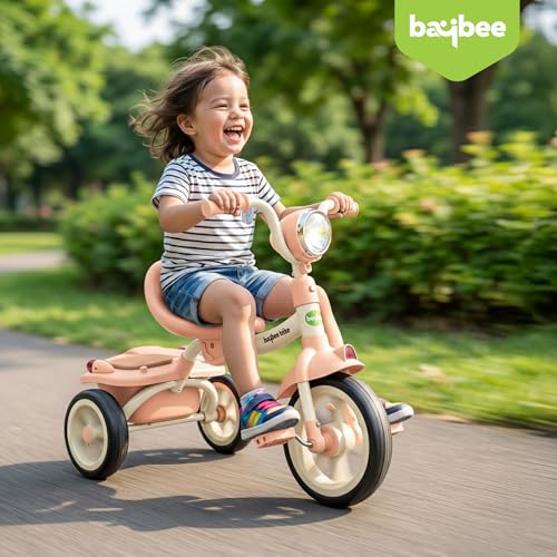 Image of Flyer Foldable Baby Tricycle for Kids | Kid Cycle with LED Light, Music & Storage Baskets | Baby Tricycle with Adjustable Seat & Handle | Cycle for Kids 2 to 5 Years (Lite Pink)