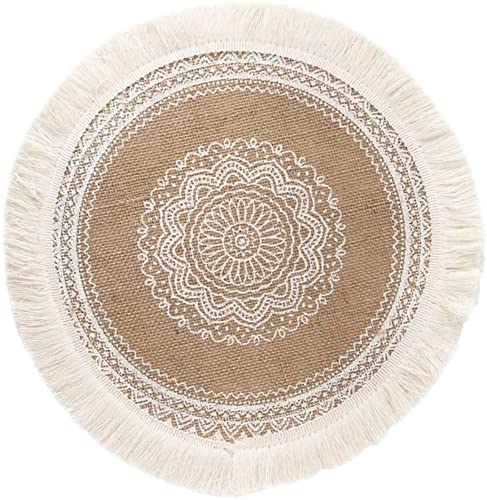 Mantel Individual Redondo Tejido de Yute con Flecos, Mantel Individual para Comedor, Cocina, decoración de Mesa (1 Pieza)