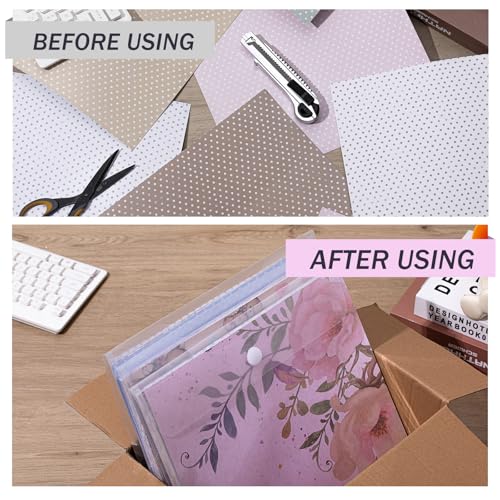 Image of Henoyso 12 Pcs Scrapbook Paper Storage Organizer Plastic Clear,12 X 12 Inch | 36 Slot Organization for Craft Paper Vinyl Files Photos, Top Loading Clear Holder Box Design, Stackable Storage Solution