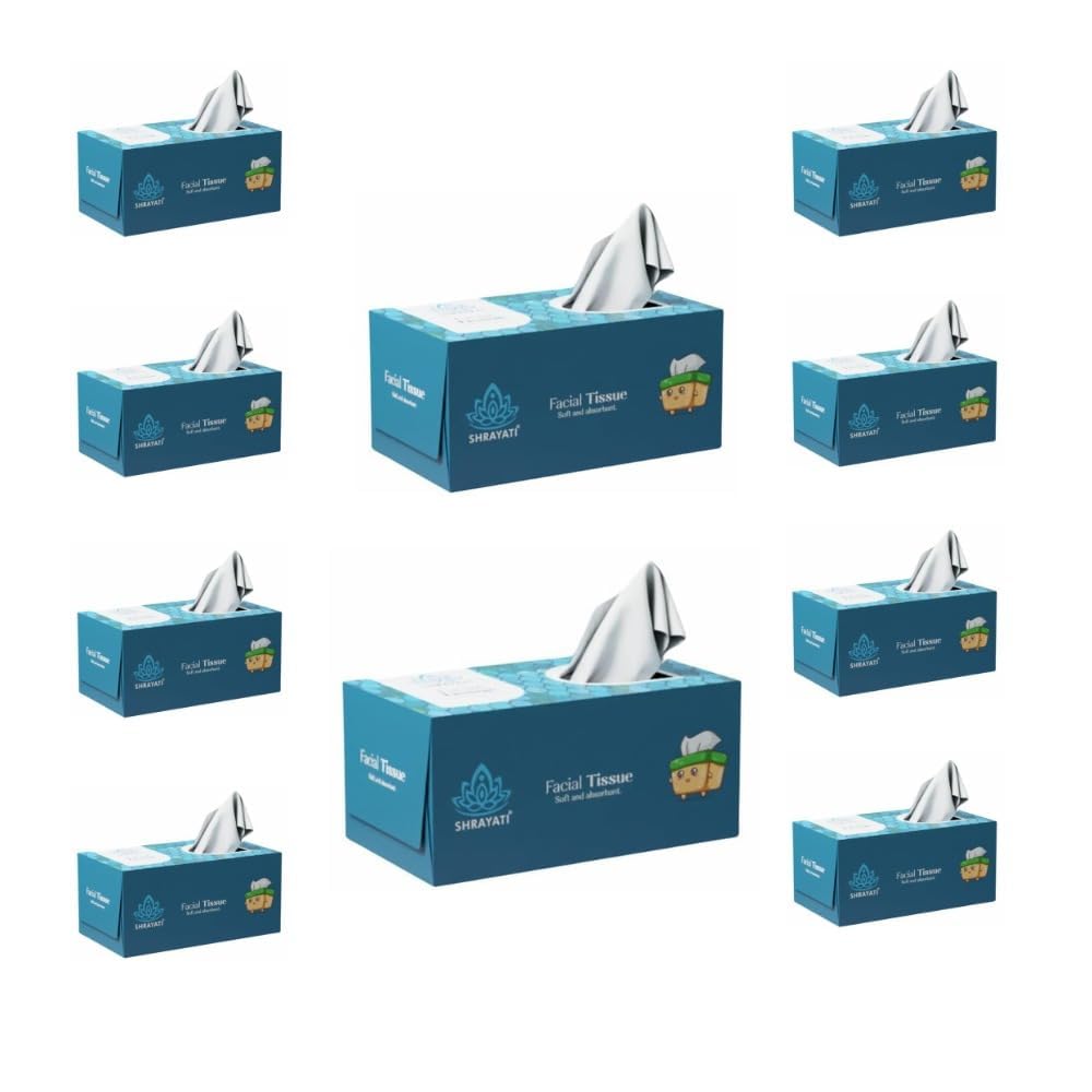 Shrayati Facial Tissue Box, 2 ply, 100 pulls, Pack of 10, (Total: 2000 Sheets), Skin-Friendly, Highly Absorbent, Multipurpose Face Tissues in,Versatile Tissue for Weddings, Makeup Removal (B0D2DBVNNG) Amazon Price History, Amazon Price Tracker