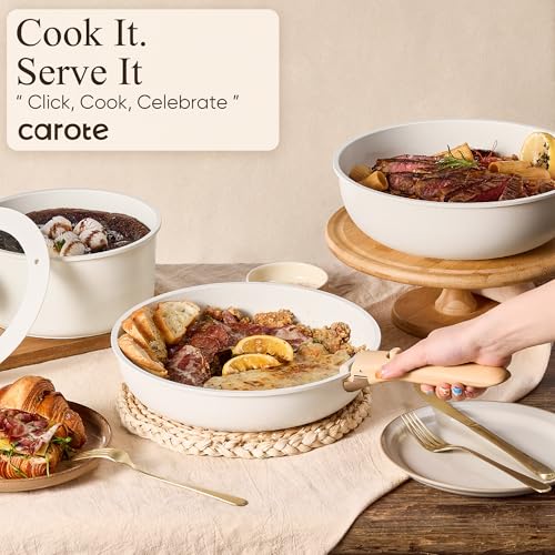Image of CAROTE 33pcs Pots and Pans Non Stick, Cookware Sets Detachable Handle, Induction Kitchen Pots and Pans, NonStick Cooking Set, Oven /Dishwasher /Fridge Safe, Space Saving