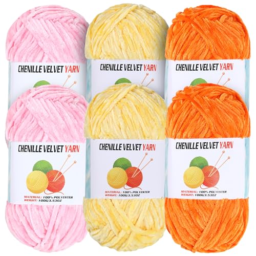 Image of 6 * 100g Velvet Chenille Chunky Yarn, Handcrafts Weaving Soft Chenille for Crocheting Clearance, Used for Making Baby Yarn Blanket, Clothes, Knitting Creations (F)