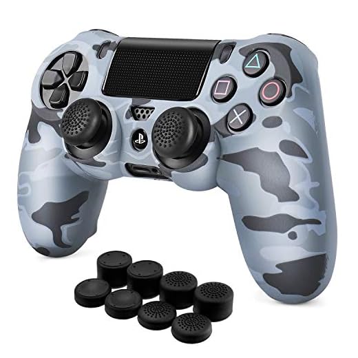 TNP PS4/Slim/Pro Controller Skin Grip Cover Case Set - Skyddande mjuk silikongel gummi skal och halkfri tumpinne keps för Sony PlayStation 4 Controller gamepad (Camo Gray)