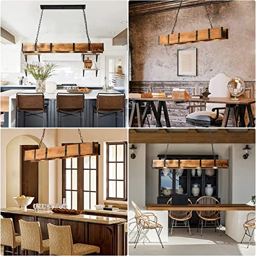 Wood Rectangle Chandelier Light Fixture Farmhouse Kitchen Island Chandeliers, Wood Island Light 4 Light Pool Table Lighting Bar Rustic Wood Chandelier, Industrial Lighting Fixtures Linear Chandelier #TOP6