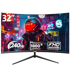 Gawfolk 32 Inch Curved Gaming Monitor 240Hz, 1800R PC Monitor Full HD 1080P, Frameless Computer Dispaly with Freesync and Eye Care Technology, Wall Mountable