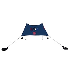 Neso Grande Portable Beach Tent Sun Shelter - Lightweight Beach Shade Canopy - Easy Setup for Family Outings - Patented Reinforced Corners - UPF 50+ Sun Protection - 7ft Tall, 9 x 9ft - Red/White/Blue