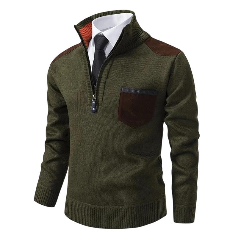 Pullover Men Sweater Thick Half Zipper Stand Collar Outerwear