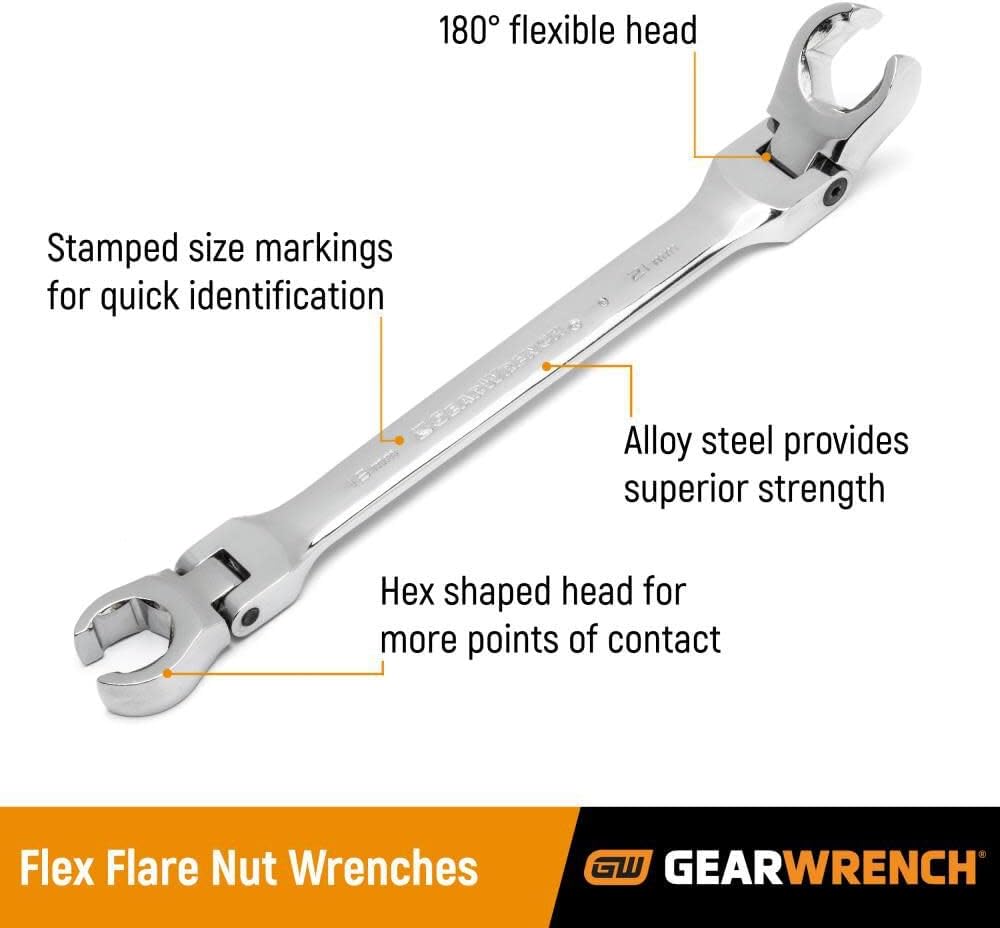 Gearwrench Flare Nut Wrench Set, 6 Pc. Metric Flex