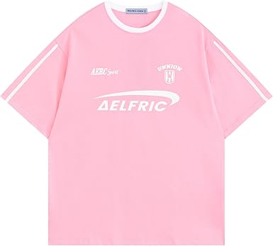 Aelfric Eden Graphic Tees Y2k Women Oversized T Shirts Striped Patchwork Crewneck Unisex Streetwear Tops