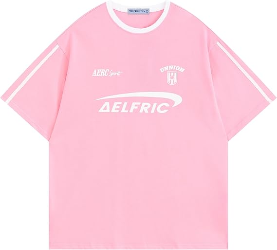 Aelfric Eden Graphic Tees Y2k Women Oversized T Shirts Striped Patchwork Crewneck Unisex Streetwear Tops