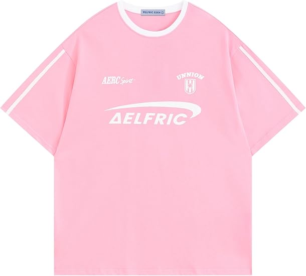 Aelfric Eden Graphic Tees Y2k Women Oversized T Shirts Striped Patchwork Crewneck Unisex Streetwear Tops
