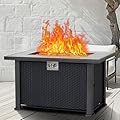 44 Inch Gas Fire Pit Outdoor Firepit Table, 50000BTU Rectangle Propane Fire Table with Cover & Rain Cover for Outside Garden Backyard Deck Patio, Gray