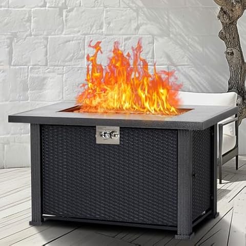Towallmark 44 Inch Gas Fire Pit Outdoor Firepit Table, 50000BTU Rectangle Propane Fire Table with Cover & Rain Cover for Outside Garden Backyard Deck Patio, CSA Certification,Gray Cover