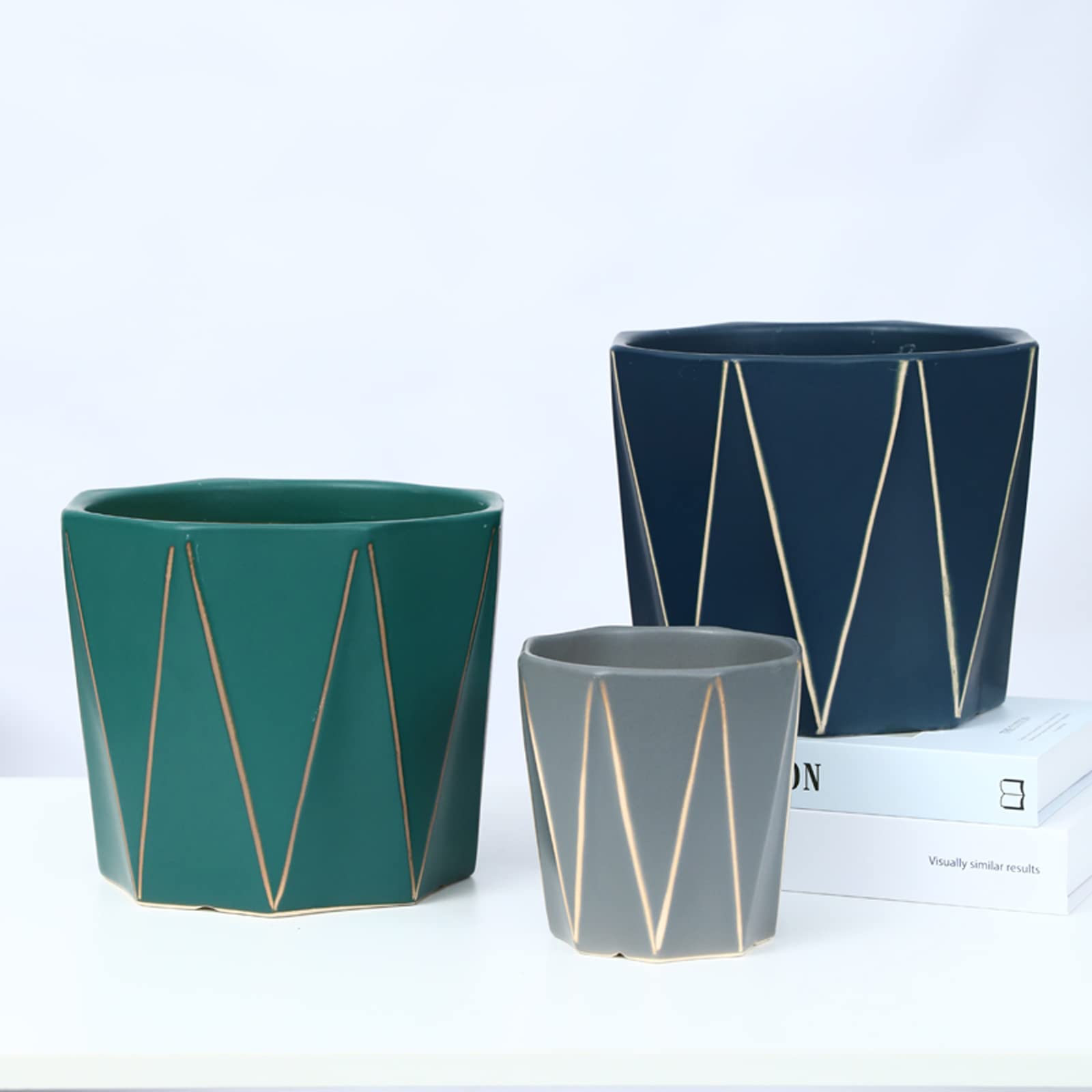 Vasi da Giardino Fioriere in Ceramica, vasi da Giardinaggio Geometrici da 5/6/8 Pollici, Vaso da Fiori Moderno per Piante grasse per la casa con Foro di drenaggio