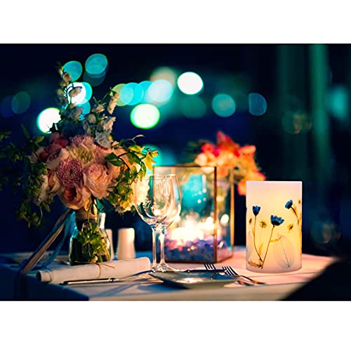 Holitown Flickering Candles,Flameless Candles D4 X H6,Blue Leaf Battery Candles Real Wax Pillar With Built-In Timer (4"X6") #TOP7