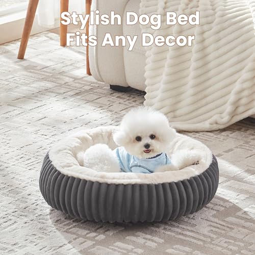 Image of 23 inches Donut Dog Bed for Small Dogs - Calming Round Puppy Bed with Removable Cover, Washable Milk Plush Faux Fur Pet Bed for Cats, Fits Pets up to 15 lbs(Charcoal,Small)