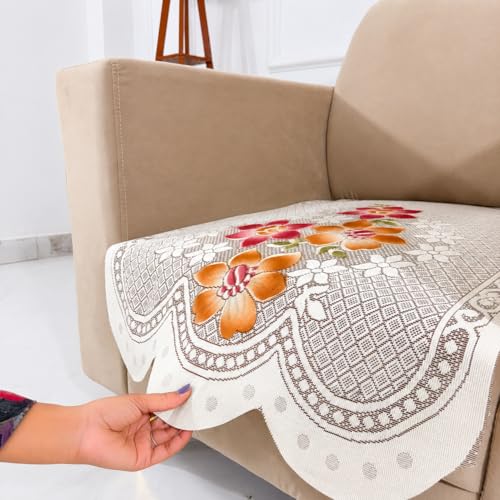 Image of Homerz Premium 'Surya Series' Sofa Cover | Stylish Sofa Protector | Net Fabric | Anti-Stain & Washable Slip Cover Exact Size Antislip (Exclusive Rust, 1 Seater, Only Seat Cover)