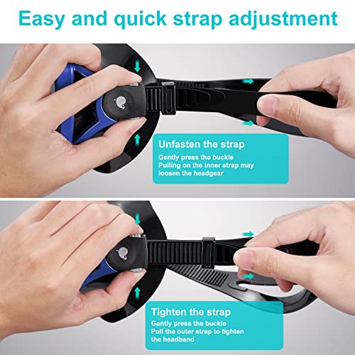 Rabigala Snorkel Diving Mask For Adults, Anti-Fog Tempered Glass Scuba Mask 180°Panoramic Swim Mask With Nose Cover For Scuba Diving Swimming (Blue-Black) #TOP4