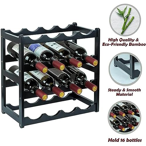 Soporte para botellas de vino de bambú 16 botellas miniatura 2
