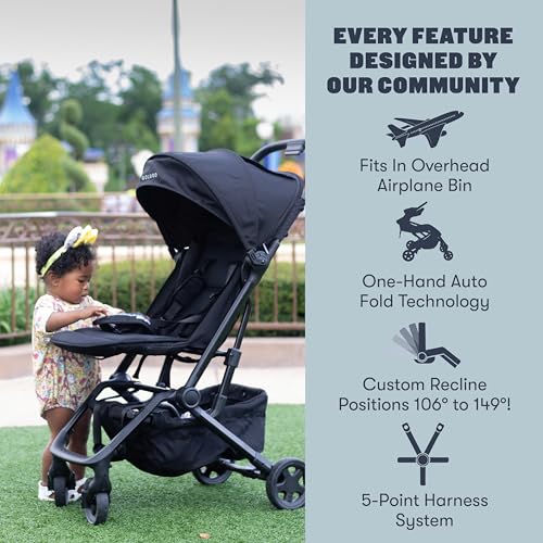 Image of Colugo Compact Stroller+ Lightweight Travel Stroller 16lb, One-Hand Auto-Fold, Multi-Position Recline, for Infants and Toddlers Ages 6 Months to 4 Years, Rain Cover, Backpack and Cup Holder, Black