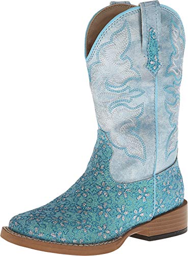 Image of ROPER Kids Girls Glittery Floral Square Toe Casual Boots Mid Calf - Blue