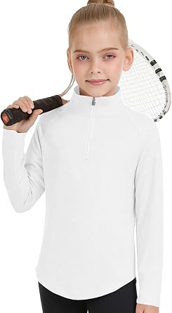 Girls Fashion Shirts Long Sleeve 1/4 Zip Pullover Trendy Tshirt Kids Cute Fall Athletic Workout Tops Basic Tees 5-14 Years