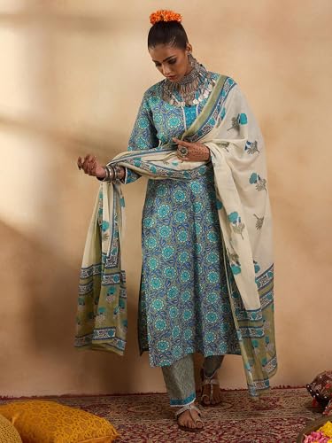 Image of INDO ERA Women Pure Cotton Kurta Set with Dupatta | Festive Suit Set, 5515