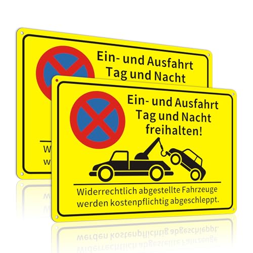 2 Stück Einfahrt Freihalten Schilder,30x20cm Reflektierende Aluminiumplatte Warnschild mit Abschlepphinweis, Ausfahrt freihalten Schild,Wetterfest & Rostfrei,Für Einfahrten, Höfe und Gewerbe(Gelb)