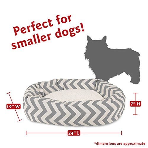 Image of Majestic Pet 24 Inch Chevron Sherpa Calming Dog Bed Washable - Cozy Soft Round Pet Bed with Spine for Head Support - Fluffy Donut Bed 24x19x7 (inch) - Small - GRAY