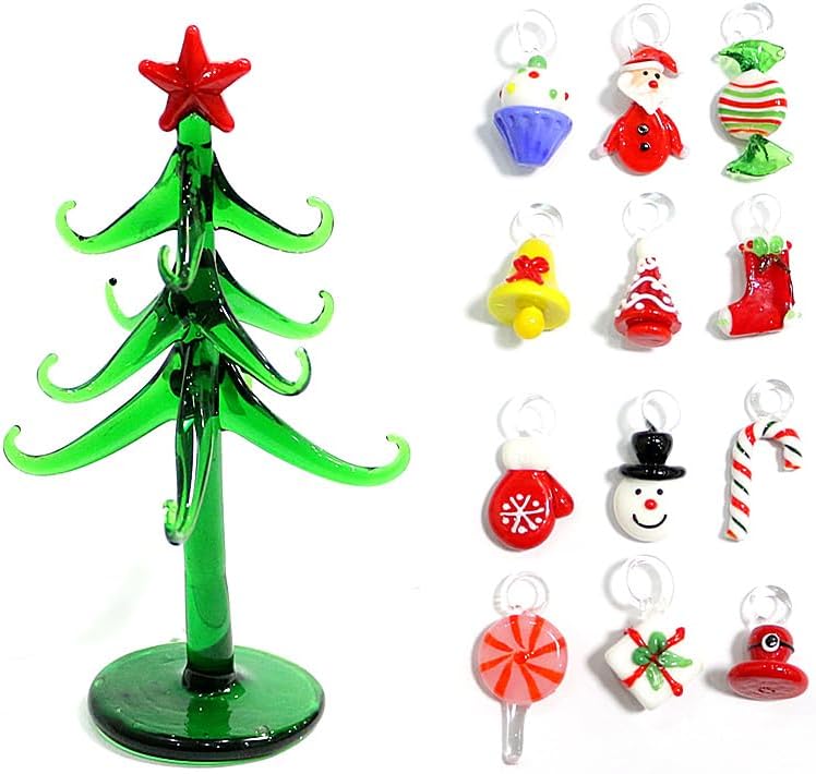 Handmade Glass Christmas Tree Ornaments - 12pcs Cute Mini Pendant Accessories for Holiday Decoration(DEEP Blue)