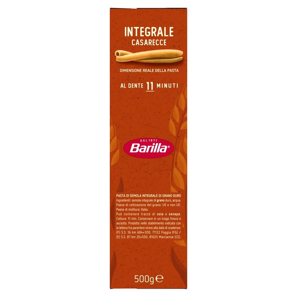 Italian Gourmet Integrale Casarecce pasta Vollkorn kurze Nudeln 30 x 500g | Da grano duro completo, ricca di fibre; bissfest in 11 Minuten, ideal für, Gesamtnettogewicht 15 kg + Kostenlos Polpa 400g