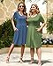 AUSELILY Women's Short Sleeve Summer Dress Pleated Loose Swing Knee Length Dresses with Pockets 2026 New Army Green XL