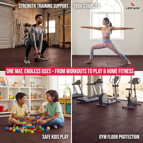 Image of Leeway Gym Mats for Floor | SBR (Set of 8, 10mm, 20 inchx20 inch) TerraCotta | Gym Floor Mat Rubber for Heavy Workout | Equipment Matt for Home Exercise | | Yoga Rubber Tiles, Kids Rooms Heavy Duty Flooring Sheet