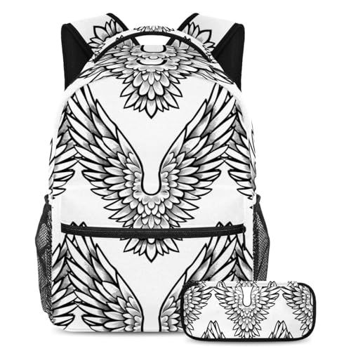 Cartable ailes d'ange lot de 2 avec trousse à crayons grand format pour ado et voyage