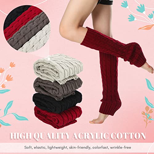 Image of SATINIOR Syhood 4 Pairs Cable Knit Leg Warmers Women Winter Knitted Crochet Knee Boot Stockings Cuffs Long Legging Socks