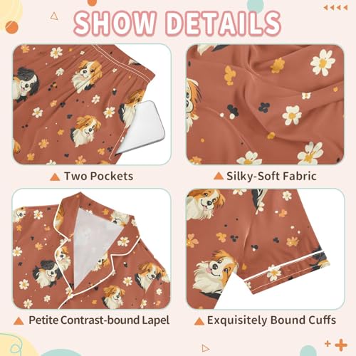Cute Dog Floral Pajamas Set Summer Button Down Sleepwear Pjs Sets Comfy Loungewear3
