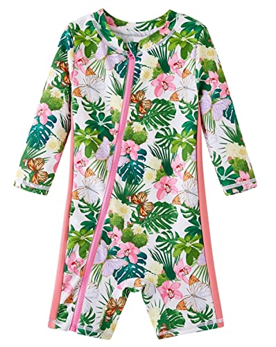 Image of UMELOK Baby Girls' One Piece Swimsuit Full Zip UPF 50+ Sun Protection Swimwear Rash Guard Swim Suit