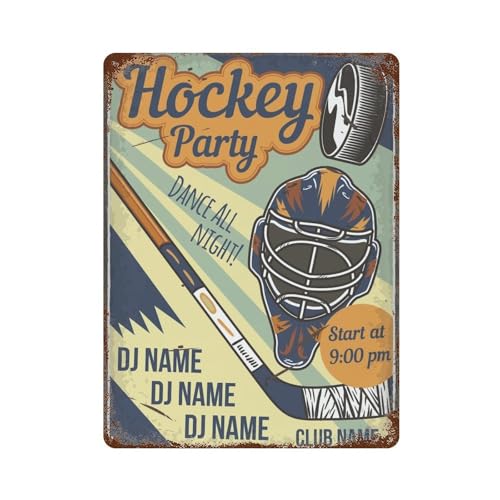 Vintage Metal Tin，Nostalgic Hockey Party15.7"x11.8"，tin sign