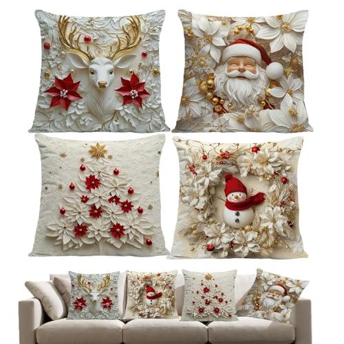 ソファ用クッションカバー,46x46cm カントリー風 かわいい - 4枚 クリスマス スクエアクッションカバー - ホーム ルーム ベッドルーム リビングルーム カウチ ソファ ベッド パティオ ポーチ ハウス 秋用