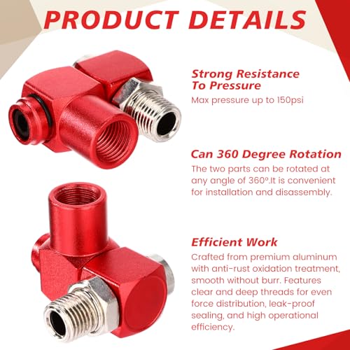 Image of 12 Packs 1 /4 Inch NPT 360 Degree Swivel Air Hose Connectors, Industrial Air Hose Fittings and Portable Compressor Tool Fittings (Red)