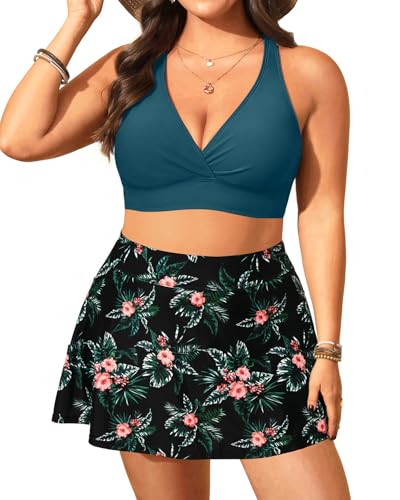 Women's Plus Size High Waisted Bikini - Two Piece Swimsuit with Skirt 2025 Tummy Control Bathing Suit with Pocket
