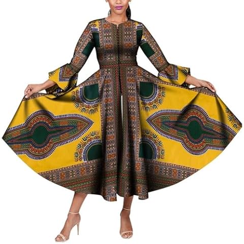 BAZINRICHE African Dress for Women Wax Print Ankara Long Sleeve Dresses Plus Size Clothing Cover