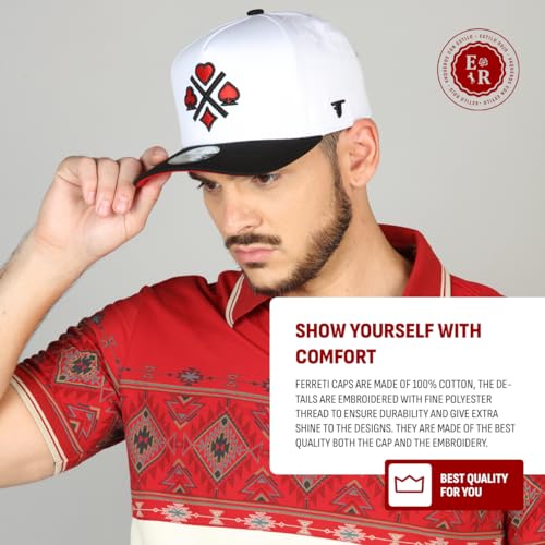 Image of Ferreti Hats FT31 White 4 Cards Snapback Baseball Cap for Men & Women - Premium Adjustable Poker Hats, Gorra para Hombre y Mujer