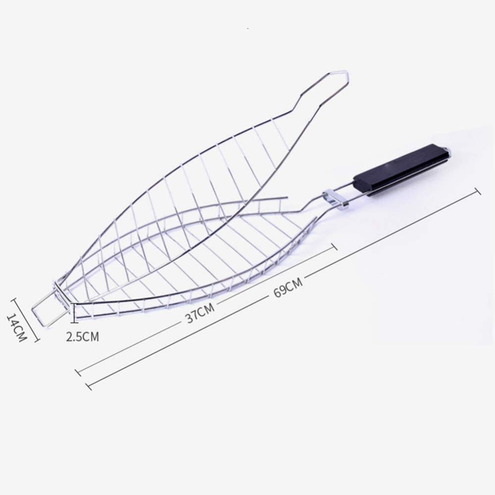 Cesta para Parrilla de Barbacoa, asador de Pescado para Barbacoa, Acero Inoxidable a la Parrilla para una Barbacoa, Cesta para Parrilla, volteador con Mango de Madera