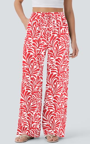Image of PRETTYGARDEN Womens Pants Elastic Waist Floral Lightweight Palazzo Pants for Women Casual Lounge Wide Leg Pants Woman