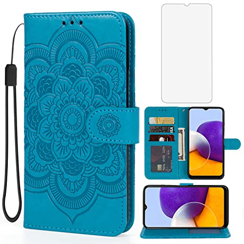 Étui pour Galaxy A22 5G bleu, protection écran pour trajets et bureau