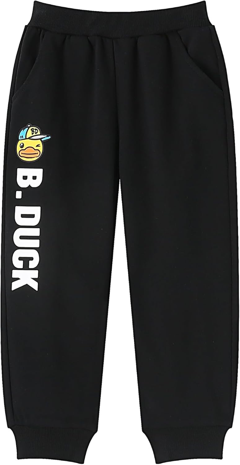 Boys Girls Sweatpants with Pocket Cartoon Duck Athletic Elastic Waist Joggers Pants Toddler to Big Kid 3-12 Years