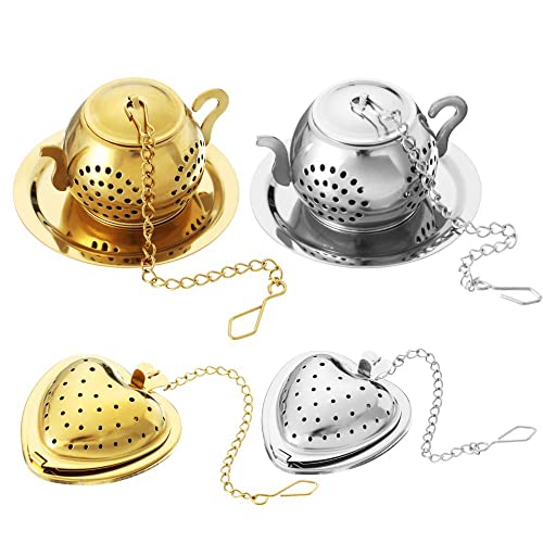 4 Pcs Tea Strainer Tea Ball with Chain&Drip Trays,3D Stainless Steel Tea Infuser