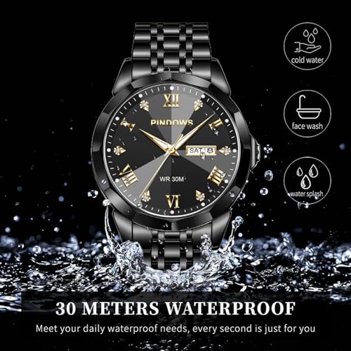 Image of PINDOWS Watch for Men Big Dial Analog Digital Black Silicone Sport Multifunction Luminous LED Dial Waterproof Watches Fashion Wristwatches